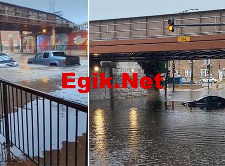 ABD’de şiddetli yağış: Rögarlar patladı, caddeler sular altında