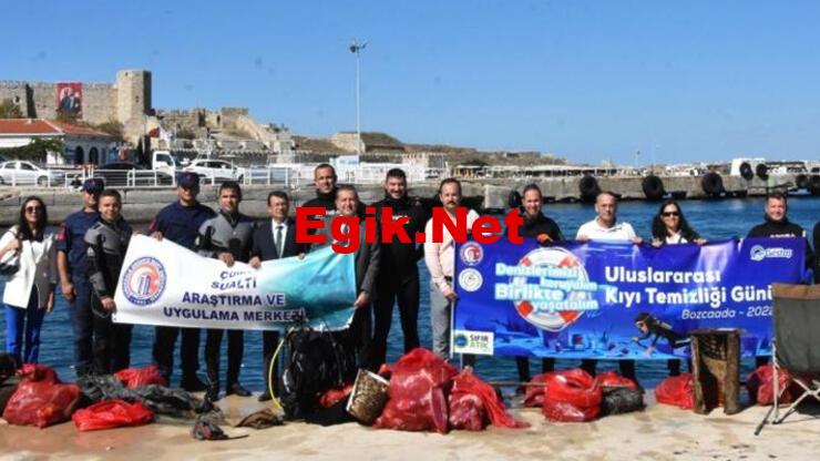 Bozcaada’da yarım saatte denizin dibinden 40 çuval çöp çıktı