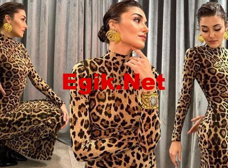 Hande Erçel leopar desenli elbisesiyle kamera karşısına geçti! ‘Yangın yeri buralar hep sayende’