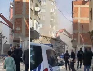 Esenler’de kontrollü yıkım sırasında yan taraftaki bina hasar aldı! Apartman tahliye edildi