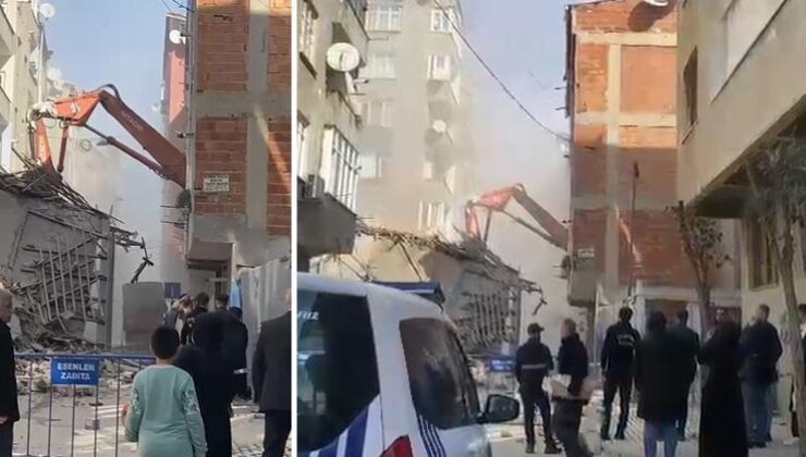 Esenler’de kontrollü yıkım sırasında yan taraftaki bina hasar aldı! Apartman tahliye edildi