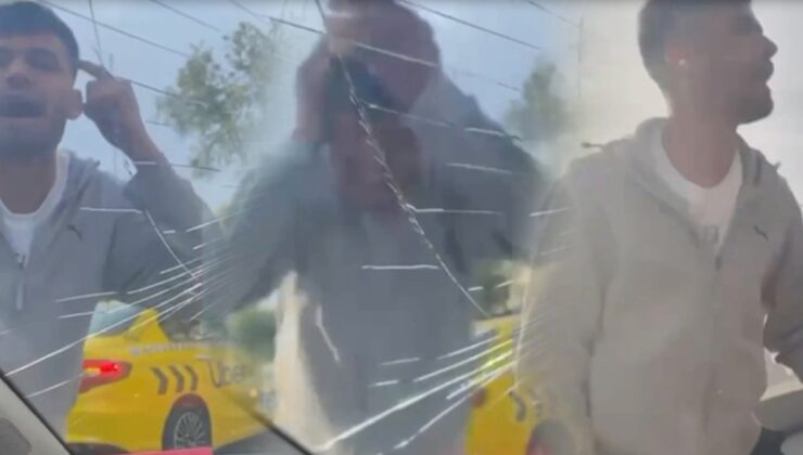 Taksici, sürücüye dehşeti yaşattı! Hem kendisini hem camları yumrukladı