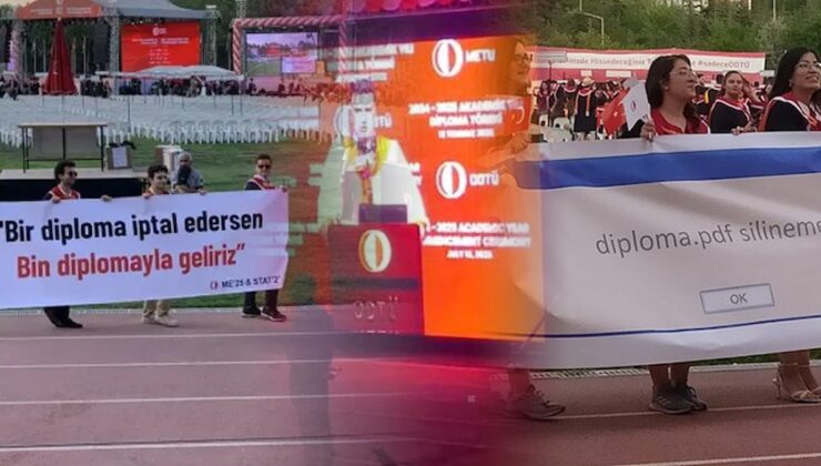 ODTÜ mezuniyetine ’19 Mart’ ve ‘diploma’ pankartları damga vurdu
