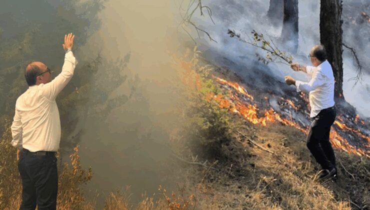 CHP’li Başkan yangının ortasında kaldı: Çalı çırpıyla söndürmeye çalıştı