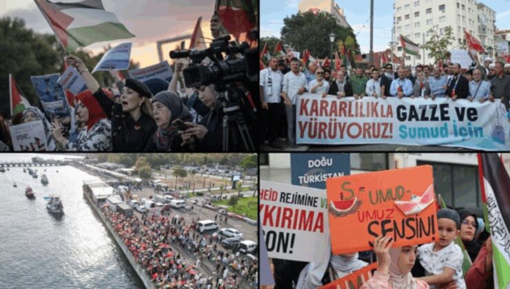 İstanbul’da Küresel Sumud Filosu’na destek gösterisi