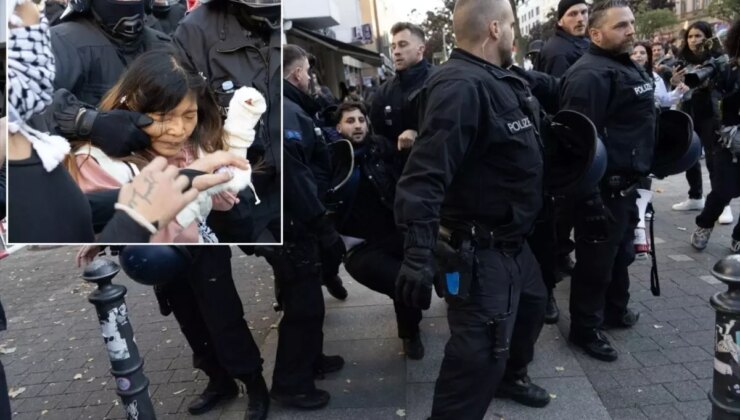 Polis şiddetine tepki yağdı! Almanya’daki 100 bin kişilik Filistin yürüyüşe çok sert müdahale