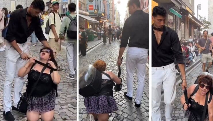 Beyoğlu’nda kadının boynuna tasma takıp gezdirdi: 2 tutuklama