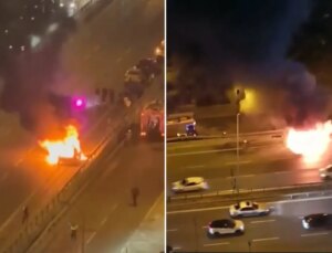 Seyir halindeki otomobil E-5’te alev topuna döndü