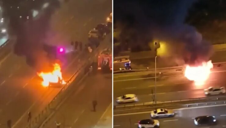 Seyir halindeki otomobil E-5’te alev topuna döndü