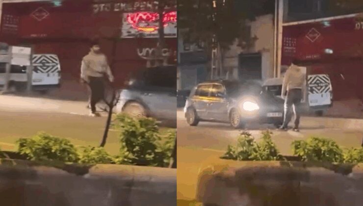 Yolda ilerleyen araca yumruk attı; uyaranlara bıçak çekti