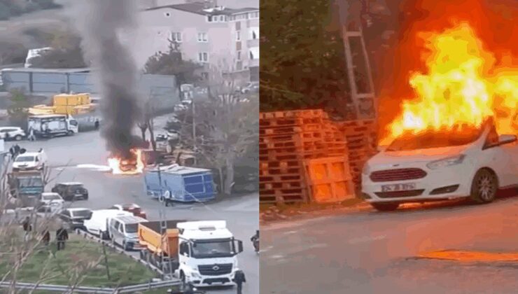 Ataşehir’de hafif ticari araç alev topuna döndü