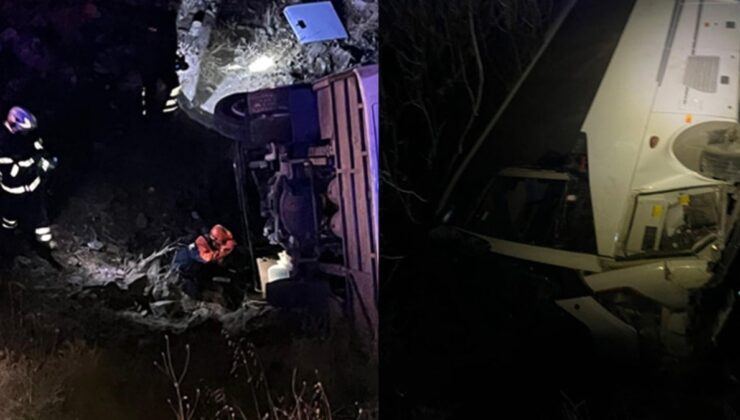 Maden işçilerini taşıyan midibüs uçuruma yuvarlandı: 15 yaralı