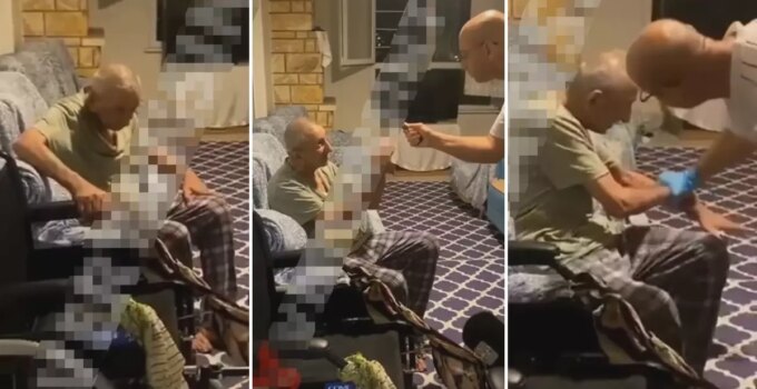 Eldiven takıp yaşlı adamı dövdü! Huzurevinde vicdanları sızlatan görüntüler