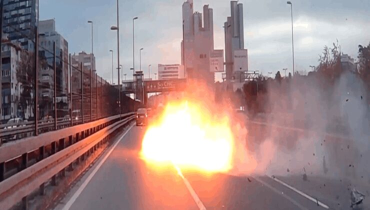 Şişli’de makas atarken bariyerlere çarptı: Araba patladı!