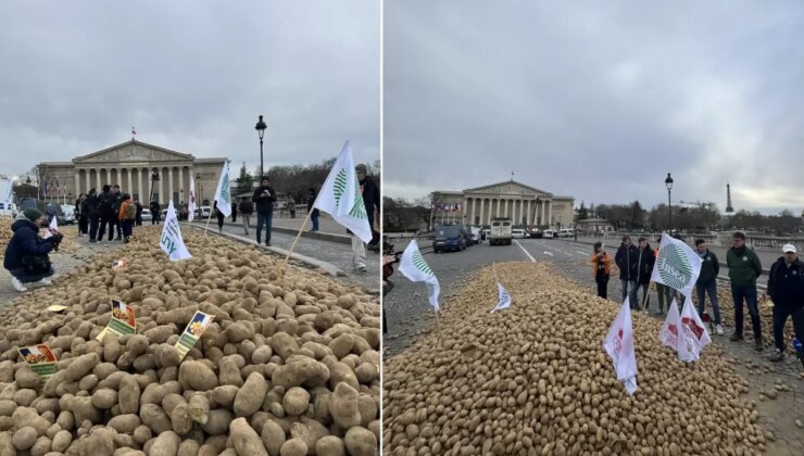 Fransa’da çiftçilerden sert protesto: Meclisin önüne 30 ton patates döktüler