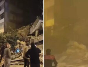 Korku dolu anlar! Depremde hasar gördü, bir anda çöktü