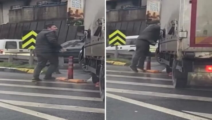 Küçükçekmece’de trafikte ‘kaynak’ tartışması! Otomobil sürücüsü kamyoneti yumrukladı