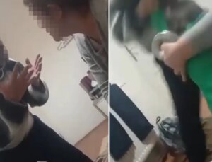 Üvey babanın, 9 yaşındaki çocuğa şiddeti kamerada