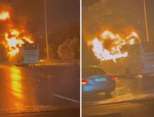 Esenler TEM Otoyolu’nda yolcu otobüsünde yangın çıktı