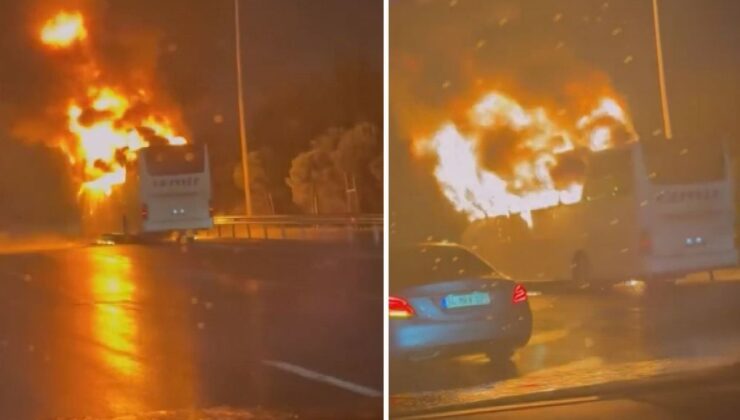 Esenler TEM Otoyolu’nda yolcu otobüsünde yangın çıktı