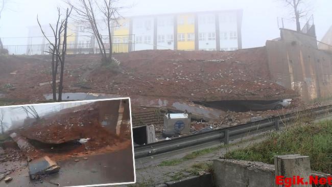 Maltepe’de ortaokulun istinat duvarı çöktü: Okul tatil edildi