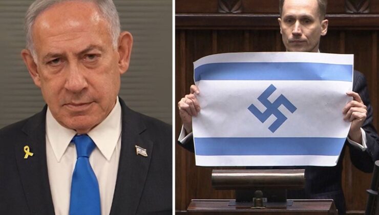 Polonyalı milletvekili Berkowicz, parlamentoda Nazi sembollü İsrail bayrağı açtı