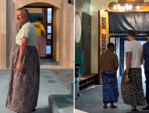 Bursa’da erkek turistler camiye etek giyerek girdi