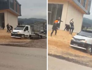 Çekiciyi önce üzerlerine sürdü, sonra sopayla saldırdı