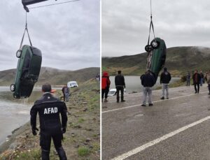 Sivas’ta el freni çekilmeyen otomobil gölete düştü