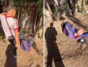 Sokakta uyuyan adamla dalga geçip yüzüne tekme attılar