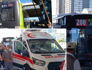 Tuzla’da panik anları! Ani fren yapan belediye otobüsüne beton pompası çarptı: Yolcular yere savruldu