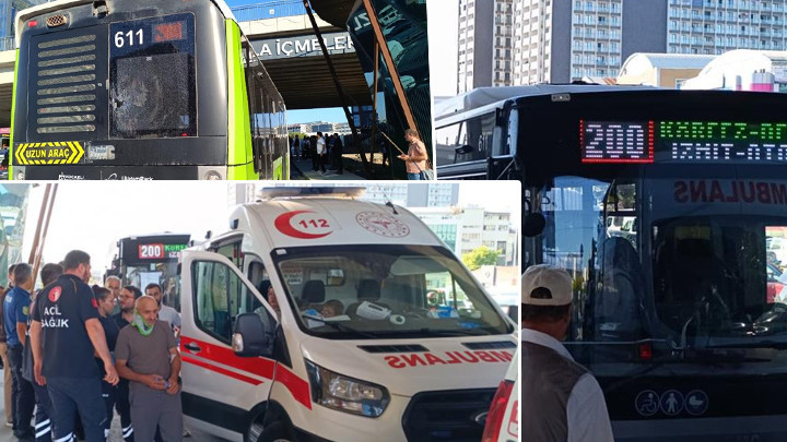 Tuzla’da panik anları! Ani fren yapan belediye otobüsüne beton pompası çarptı: Yolcular yere savruldu